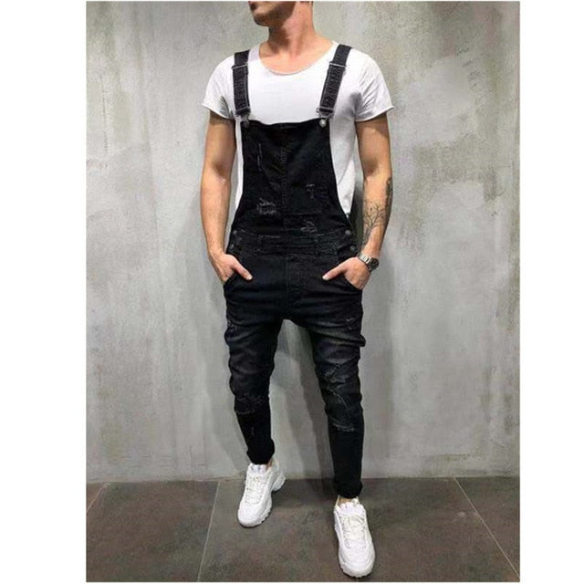2019 Fashion Men's Ripped Jeans Jumpsuits Hi Street Distressed Denim Bib Overalls For Man Suspender Pants Size S-XXXL