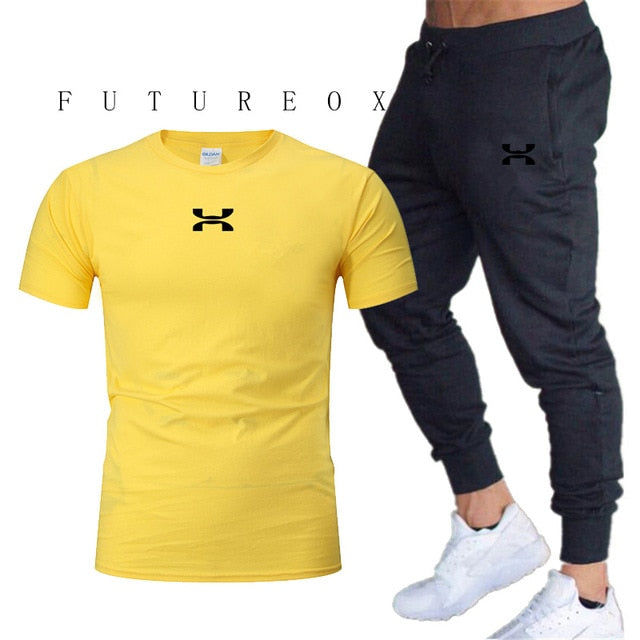 2020 new men's sports pants + T-shirt men's running clothes running sportswear gym fitness sportswear tracksuit training pants