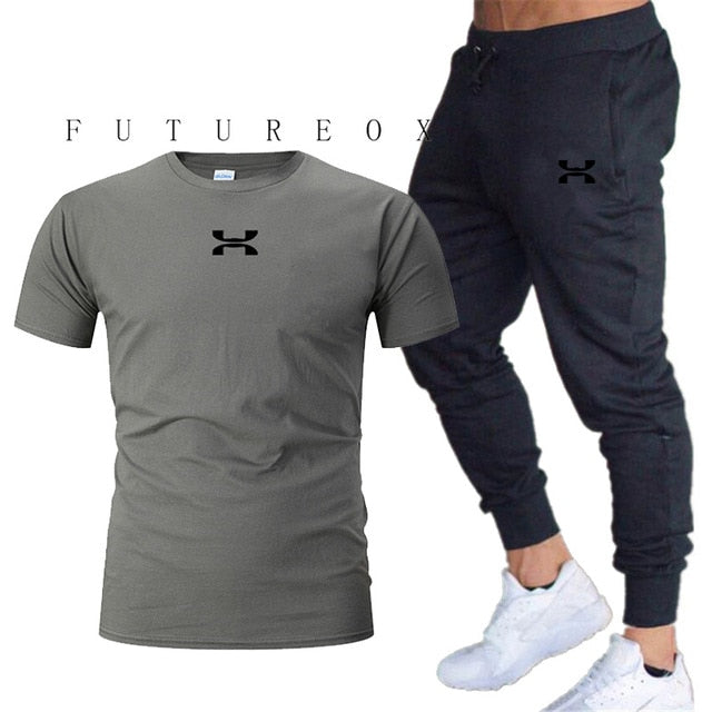 2020 new men's sports pants + T-shirt men's running clothes running sportswear gym fitness sportswear tracksuit training pants