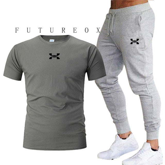 2020 new men's sports pants + T-shirt men's running clothes running sportswear gym fitness sportswear tracksuit training pants