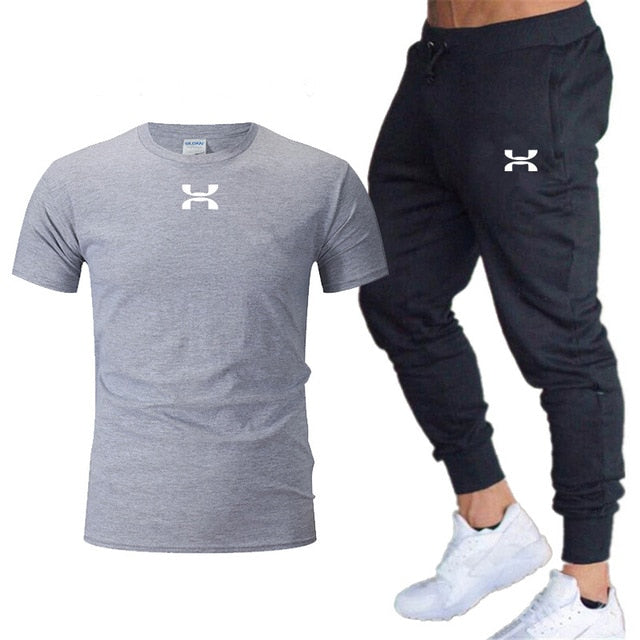 2020 new men's sports pants + T-shirt men's running clothes running sportswear gym fitness sportswear tracksuit training pants