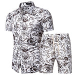 Pattern Tracksuit Men Summer Beachwear Men's Set 2020 Mens Notched T Shirts +Shorts Two Piece Sets Floral Beach Swaet Suit 5XL