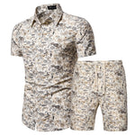 Pattern Tracksuit Men Summer Beachwear Men's Set 2020 Mens Notched T Shirts +Shorts Two Piece Sets Floral Beach Swaet Suit 5XL