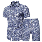 Pattern Tracksuit Men Summer Beachwear Men's Set 2020 Mens Notched T Shirts +Shorts Two Piece Sets Floral Beach Swaet Suit 5XL