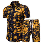 Pattern Tracksuit Men Summer Beachwear Men's Set 2020 Mens Notched T Shirts +Shorts Two Piece Sets Floral Beach Swaet Suit 5XL