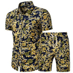 Pattern Tracksuit Men Summer Beachwear Men's Set 2020 Mens Notched T Shirts +Shorts Two Piece Sets Floral Beach Swaet Suit 5XL