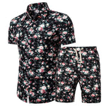 Pattern Tracksuit Men Summer Beachwear Men's Set 2020 Mens Notched T Shirts +Shorts Two Piece Sets Floral Beach Swaet Suit 5XL