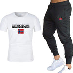 2020 Men's sets t shirts + pants two pieces sets casual tracksuit letter print suits sportwear fitness pants