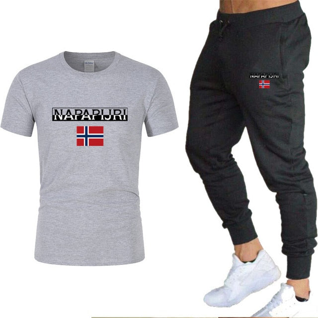 2020 Men's sets t shirts + pants two pieces sets casual tracksuit letter print suits sportwear fitness pants