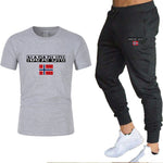 2020 Men's sets t shirts + pants two pieces sets casual tracksuit letter print suits sportwear fitness pants