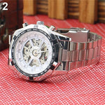 Men's Hollow Skeleton Dial Automatic Mechanical Stainless Steel Band Wrist Watch Mas-culino Fashion Men's Watch Large Dial Milit
