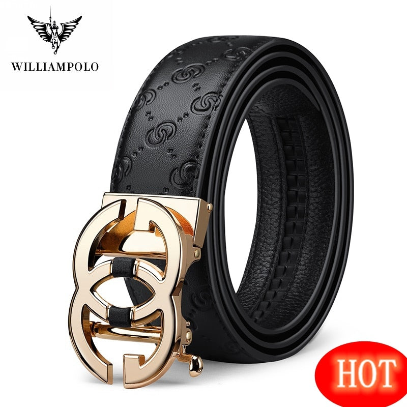 WilliamPolo Genuine leather Belt Men Luxury Brand Designer Marvel Top Quality Belts for Men Strap Male Metal Automatic Buckle