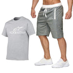 Fashion Alpinestars t-shirt Shorts Set Men Summer 2pc Tracksuit+Shorts Sets Beach Mens Casual Tee Shirts Set Sportswears S-XXL