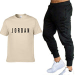 Summer new fashion trend men's suit personalized fashion printing sports short-sleeved T-shirt + sports casual trousers suit