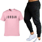 Summer new fashion trend men's suit personalized fashion printing sports short-sleeved T-shirt + sports casual trousers suit