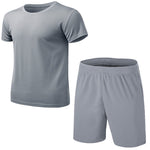 GRRCEECmen's sports coat set sport shirt men running shorts 2pcs gym suit for soccer fitness men sportswear t-shirts sets