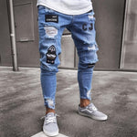 Men's  Skinny Stretch Denim Pants Distressed Ripped Freyed Slim Fit Fashion The locomotive Jeans Trousers MenPencil pants