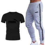 Running set Men's Tracksuit Sports T Shirt+stripe Jogging pants Sport Suit Gym Fitness Clothing Running Exercise workout clothe