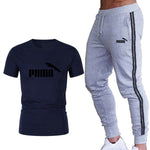 Running set Men's Tracksuit Sports T Shirt+stripe Jogging pants Sport Suit Gym Fitness Clothing Running Exercise workout clothe