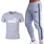 Running set Men's Tracksuit Sports T Shirt+stripe Jogging pants Sport Suit Gym Fitness Clothing Running Exercise workout clothe