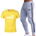 Running set Men's Tracksuit Sports T Shirt+stripe Jogging pants Sport Suit Gym Fitness Clothing Running Exercise workout clothe