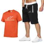 Men's Alpinestar Summer Sports Suit Short Sleeve T-shirt + Shorts New Fashion Men's Casual Suit Shorts + T-shirt 2 Pieces Set