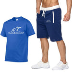 Men's Alpinestar Summer Sports Suit Short Sleeve T-shirt + Shorts New Fashion Men's Casual Suit Shorts + T-shirt 2 Pieces Set