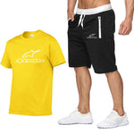 Men's Alpinestar Summer Sports Suit Short Sleeve T-shirt + Shorts New Fashion Men's Casual Suit Shorts + T-shirt 2 Pieces Set