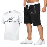Men's Alpinestar Summer Sports Suit Short Sleeve T-shirt + Shorts New Fashion Men's Casual Suit Shorts + T-shirt 2 Pieces Set
