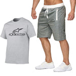 Men's Alpinestar Summer Sports Suit Short Sleeve T-shirt + Shorts New Fashion Men's Casual Suit Shorts + T-shirt 2 Pieces Set
