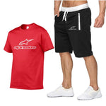 Men's Alpinestar Summer Sports Suit Short Sleeve T-shirt + Shorts New Fashion Men's Casual Suit Shorts + T-shirt 2 Pieces Set