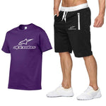 Men's Alpinestar Summer Sports Suit Short Sleeve T-shirt + Shorts New Fashion Men's Casual Suit Shorts + T-shirt 2 Pieces Set