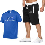 Men's Alpinestar Summer Sports Suit Short Sleeve T-shirt + Shorts New Fashion Men's Casual Suit Shorts + T-shirt 2 Pieces Set